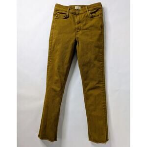 MOTHER Mid Rise Dazzler Ankle Fray Jeans 26 Tapenade Play Date Brown Crop Flare